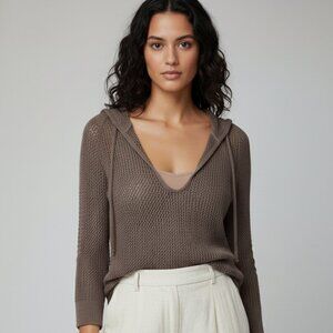 Ann Taylor Loft Open Stitch Hoodie • 100% Cotton • Sm • Taupe